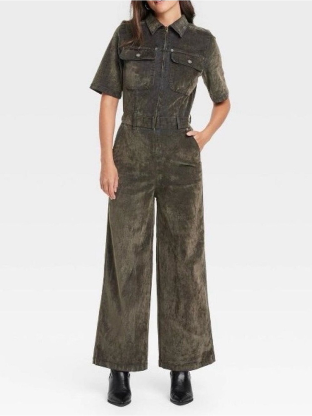 Universal Thread Olive Green Corduroy Wide-Leg Jumpsuit